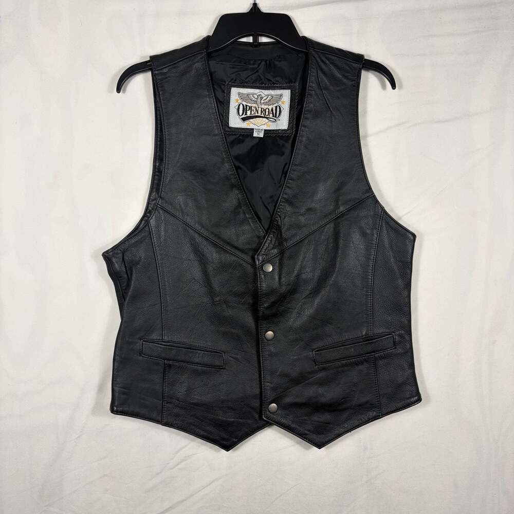 Open Road Vintage Black Leather Motorcycle Biker Vest Style 2691 Size M